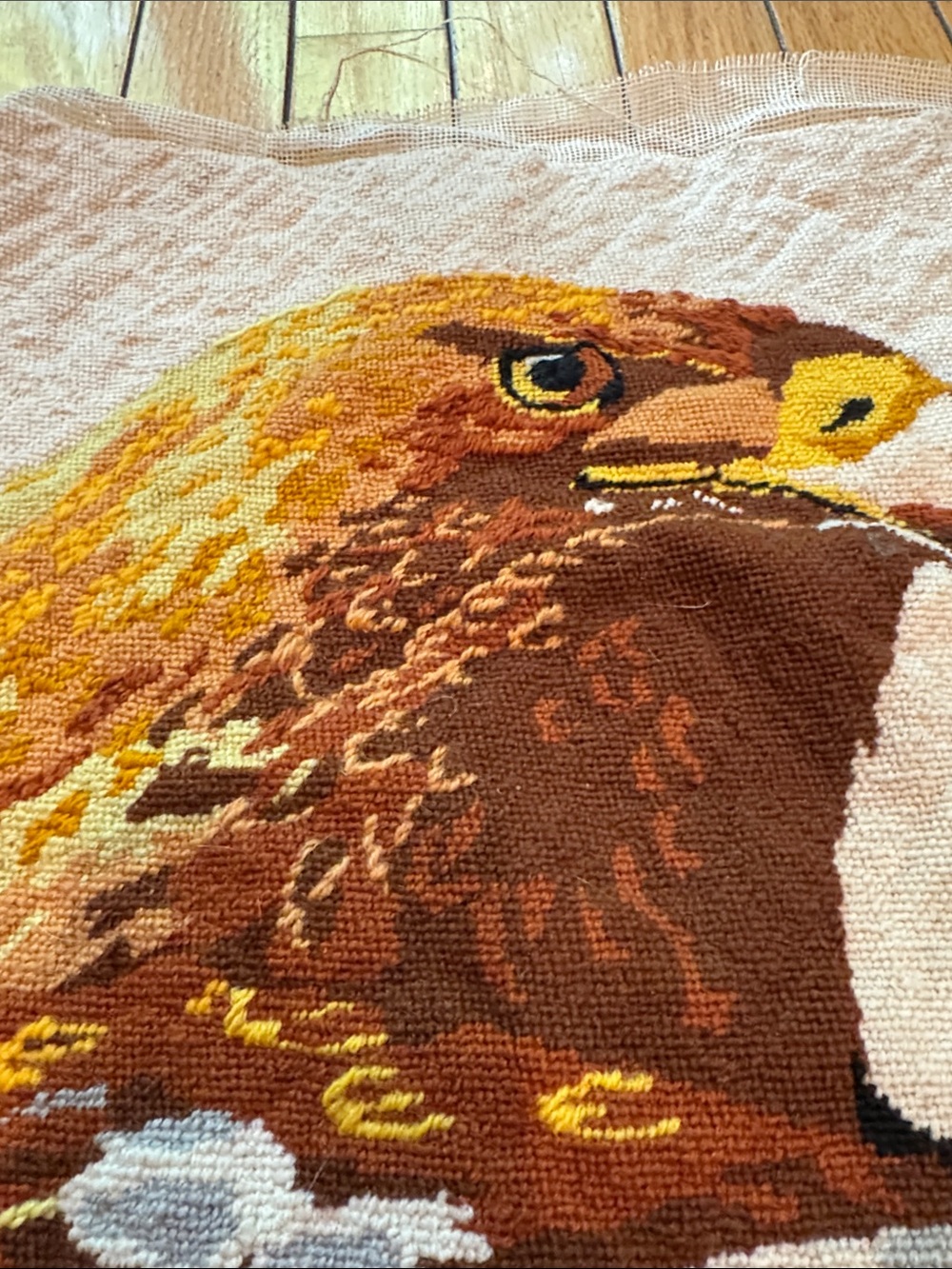 Vintage Eagle Needlepoint Panel in Brown, Gold & White - Picture 4 of 6